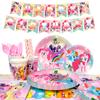 Cartoon Birthday Party Supplies,144Pcs Cartoon Decorations&Tableware-Cartoon Plates Napkins&Cartoon Birthday Party Banner etc Cartoon Party Supplies