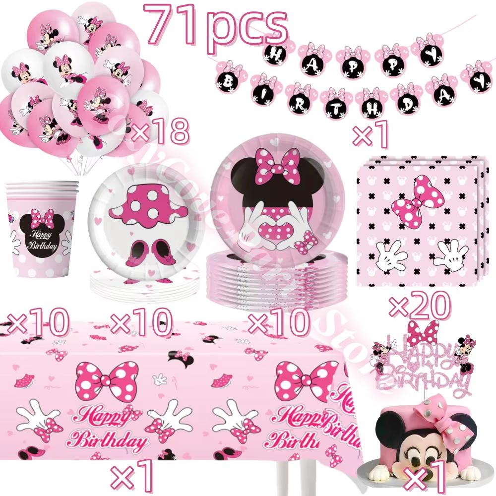 Minnie Mouse Birthday Party Supplies Pink Minnie Balloon Cup Plate Banner For Kids Girls Party Favor Gifts Baby Shower Decor