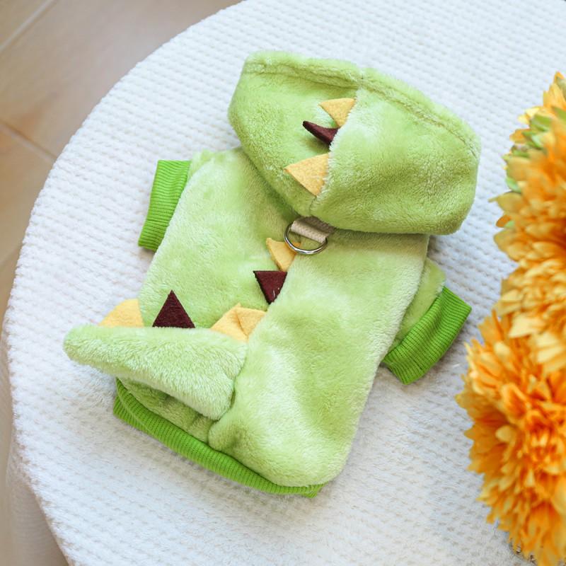 Pet Circle Dog Costume Warm Fleece Jacket Small Breed Puppies Winter Cute Dinosaur Themed Two-Leg Outfit