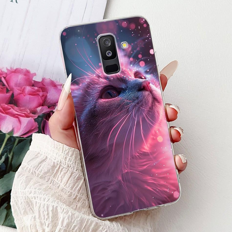 For Samsung Galaxy A6 Plus 2018 Phone Case On Samsung A6+ (2018) A6 A600F A605G Elegant Floral Cat Soft Silicone Clear TPU Cases