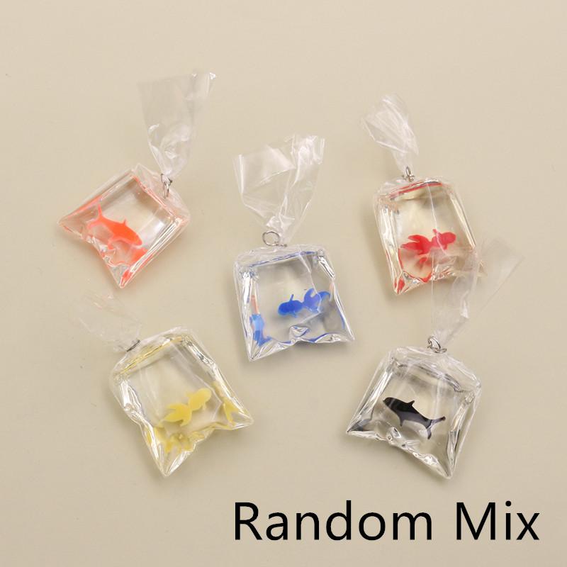 10pcs 50x23mm Transparent Water Bag Fish Resin Charms Funny Ocean Coral Goldfish Pendant For Earring Keychain DIY Jewelry Make