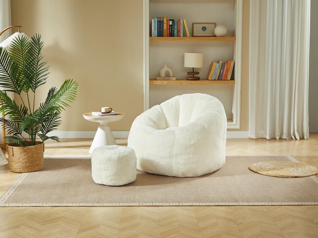 Soft Flower-Shaped Bean Bag Chair for Adults with Footstool, Vacuum-Packed Without Assembly, Ideal for Living Room, Bedroom & Balcony, Cream White