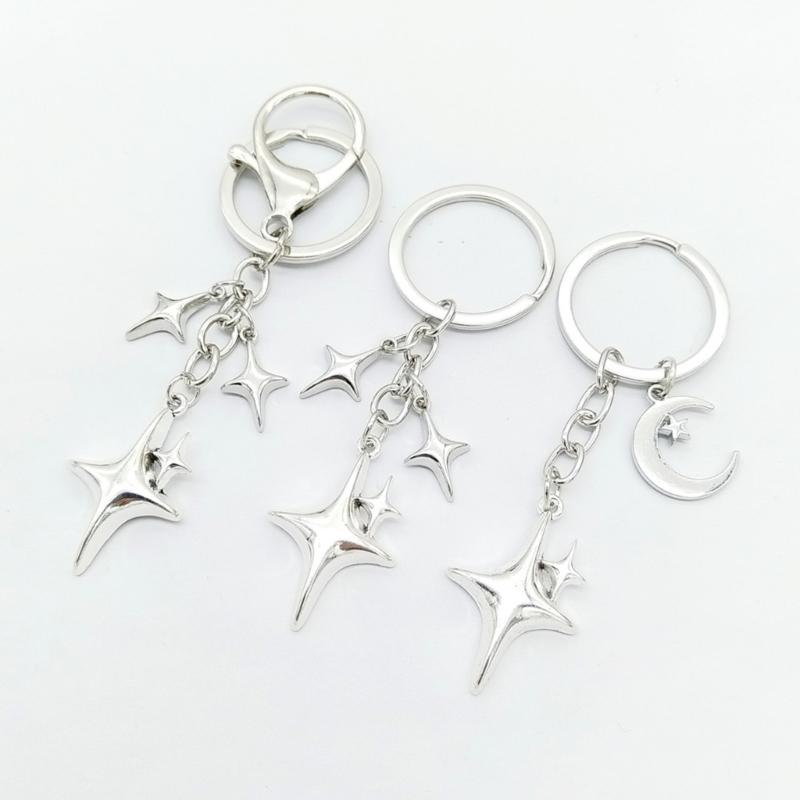 Inspired Alloy Keychain Pendant Featuring Star and Moon Openwork Pattern Compact Gift for Jewelry Lovers