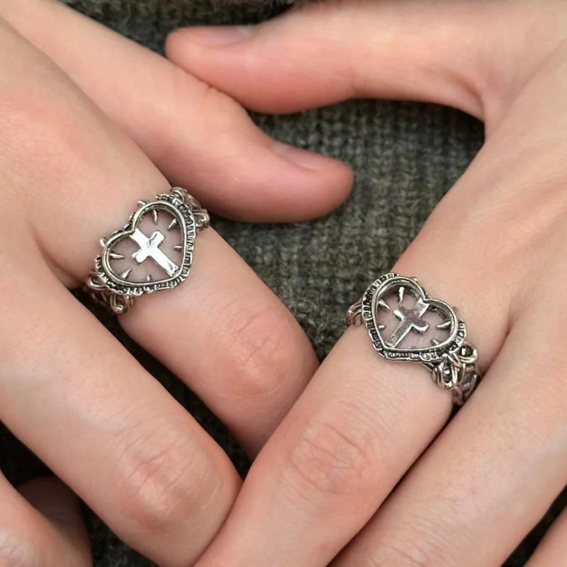 Fashion Cross Heart Open Rings for Unisex Hip Hop Adjustable Devil Horns Weaving Strip Gothic Ring Jewelry Couple Gifts