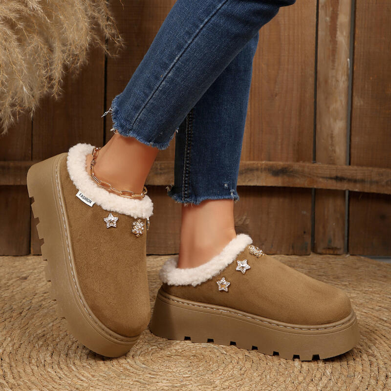 Fashion Chunky Platform Wedge Heel Furry Casual Shoes Women 2025 Winter Warm Plush Mules Slippers Soft Thick Bottom Fur Outdoor Slippers