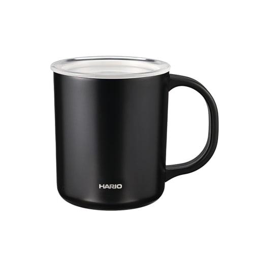 HARIO Ceramic Coated Double-Layer Vacuum Insulated Mug, Black, 350ml, with Lid, CMG-350-B