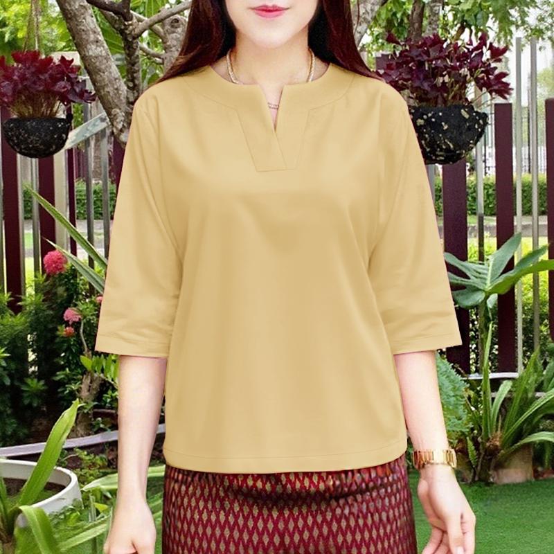 ZANZEA Women Casual V-Neck Solid Color 3/4 Sleeve Blouse