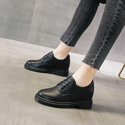 Damesschoenen van echt leer 2025 Herfst Nieuwe Platform Sleehakken Damesschoenen Britse Stijl Verhoogd Vetersluiting Casual Damesschoenen