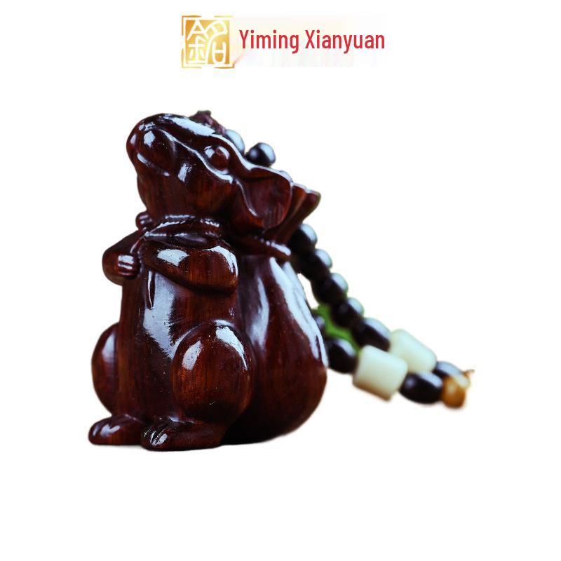 Rosewood Carved Pixiu Ornament: Gourd & Dragon Turtle Handicraft