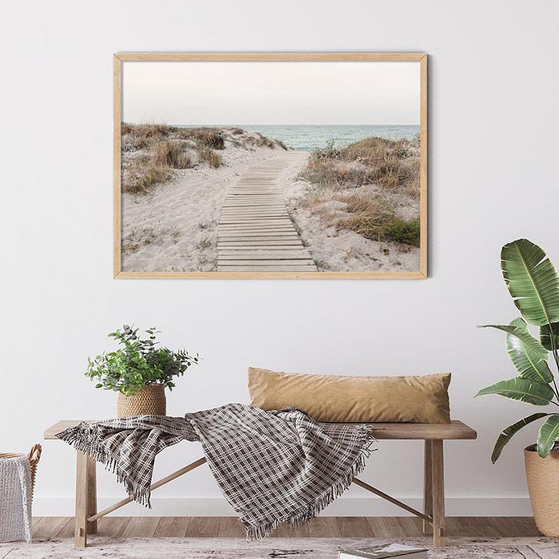 Boho Dried Plants Flowers Herbs Beach Waves Landscape Poster Canvas Painting Wall Art Print Pictures for Living Room Home Decor