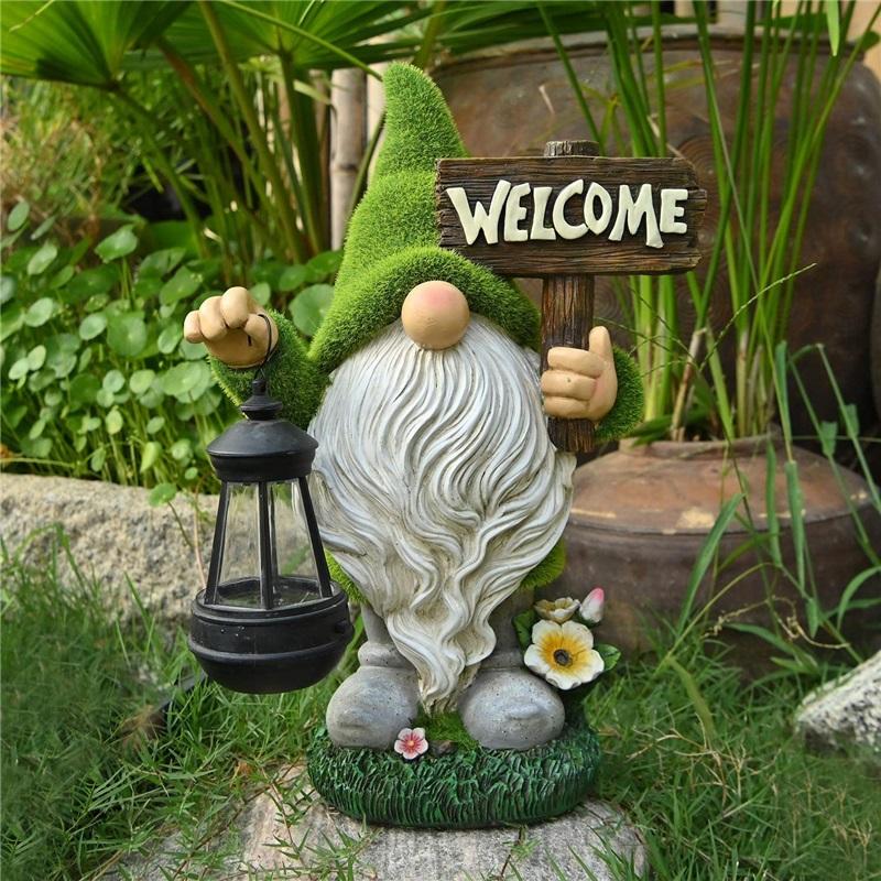 Outdoor Solar Lamp Elf Resin Craft Decoration Dwarf Flocking Statue Decoration Garden Landscape Lamp