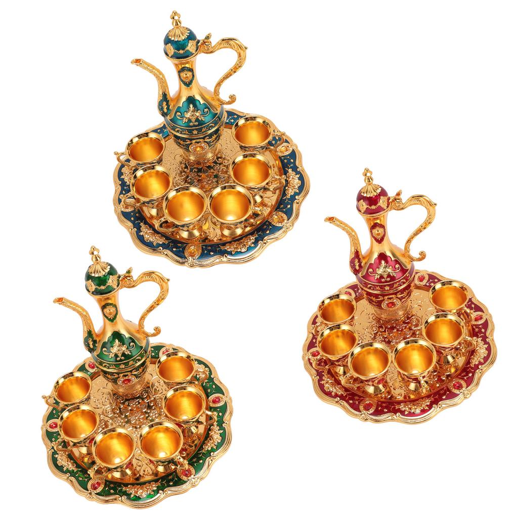 Vintage Coffee Pot Set European Wine Pot Kit With 6 Cups Teapot Tea Service Set for Wedding Birthday