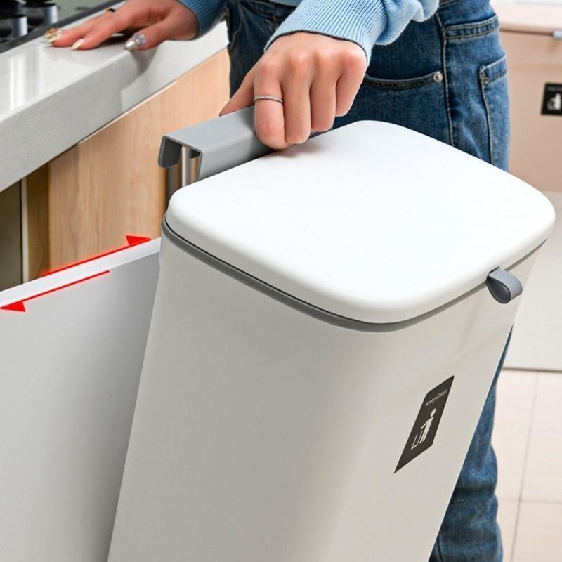 7L/9L Wall Mounted Trash Can Bin with Lid Waste Bin Kitchen Cabinet Door Hanging Trash Bin Garbage Car Recycle Dustbin Rubbish