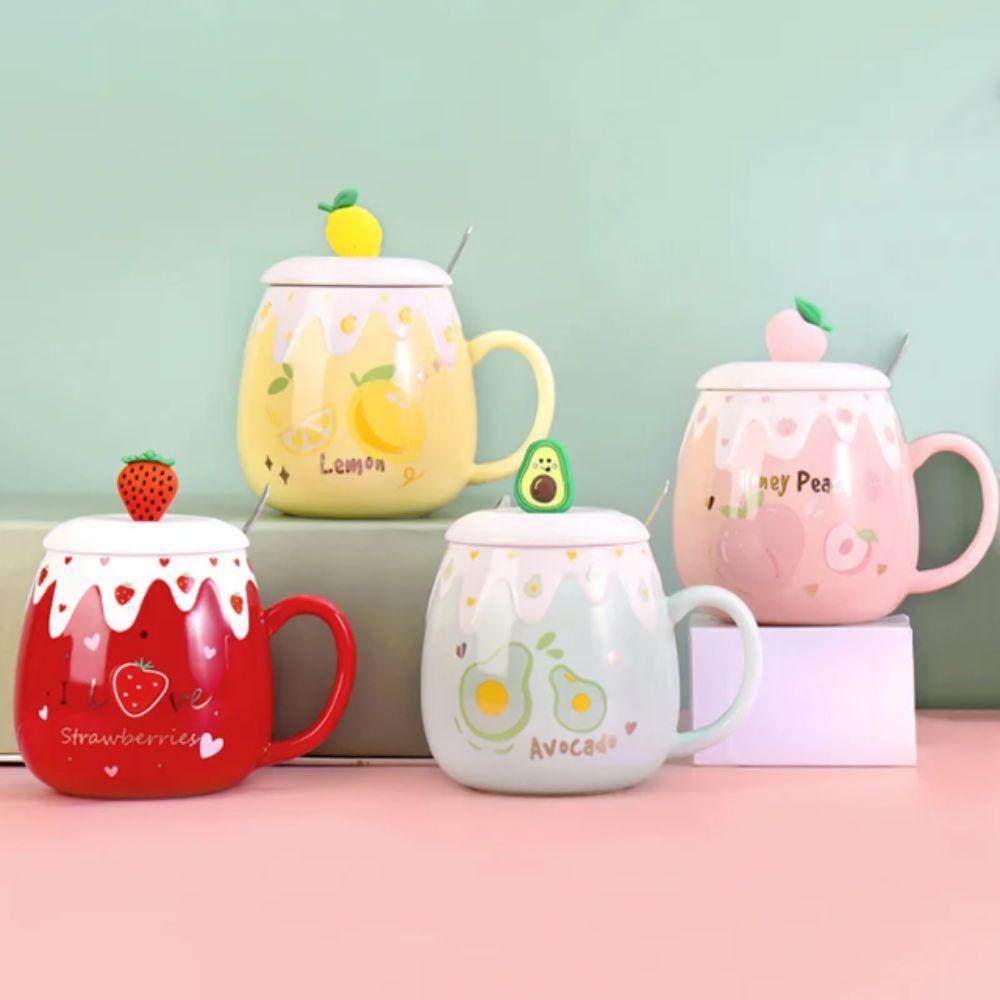 450ML Capacity Strawberry Mug Pink Color Ceramic Mug Cute Design Porcelain Mug Student Use