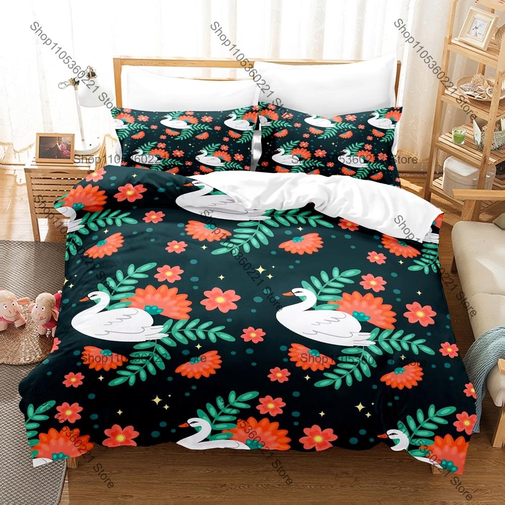 Ensemble de literie Ganses de dessin animé Simple Jumeau Complet Queen King Size Ensemble de lit Chambre d'adulte Housses de couette Ensembles Drap de lit Anime EU Single(135x200cm)