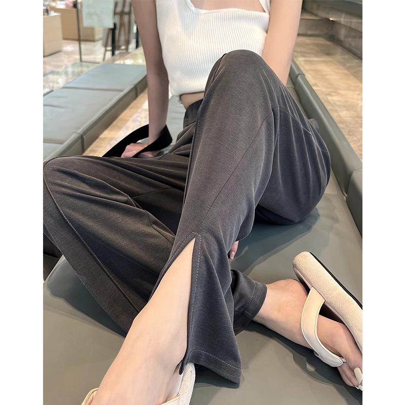 

Grey Women s High Waist Wide Leg Floor-Length Trousers - Slim Fit, Versatile, Casual, Autumn. 2XL (131-150 lbs)