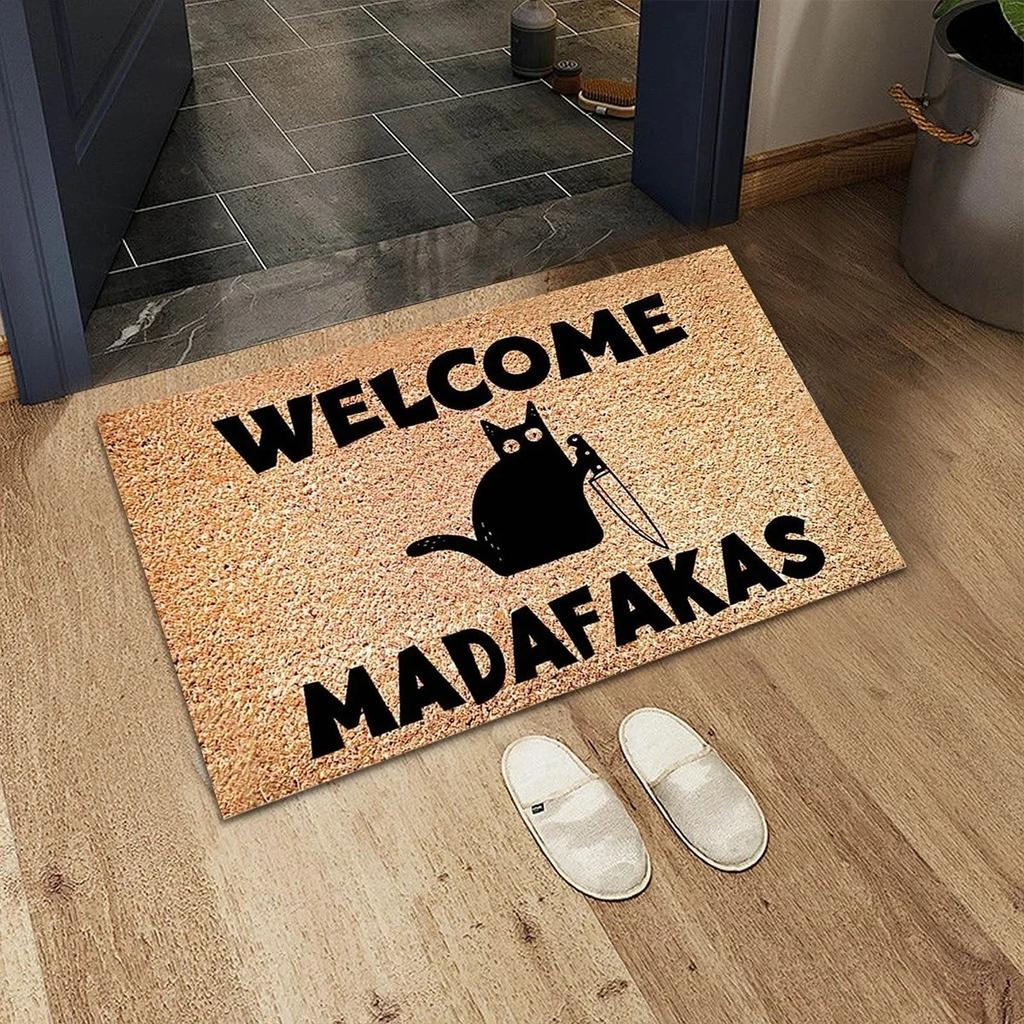 Funny Cat Door Mat with Humorous Quotes and Unique Designs Decorative Floor Protector for Home Entrance and Living Room