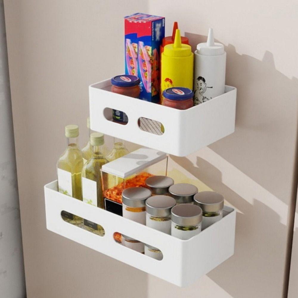 Carbon Steel Refrigerator Magnetic Shelf Punch Free Kitchen Storage Shelves Kitchen