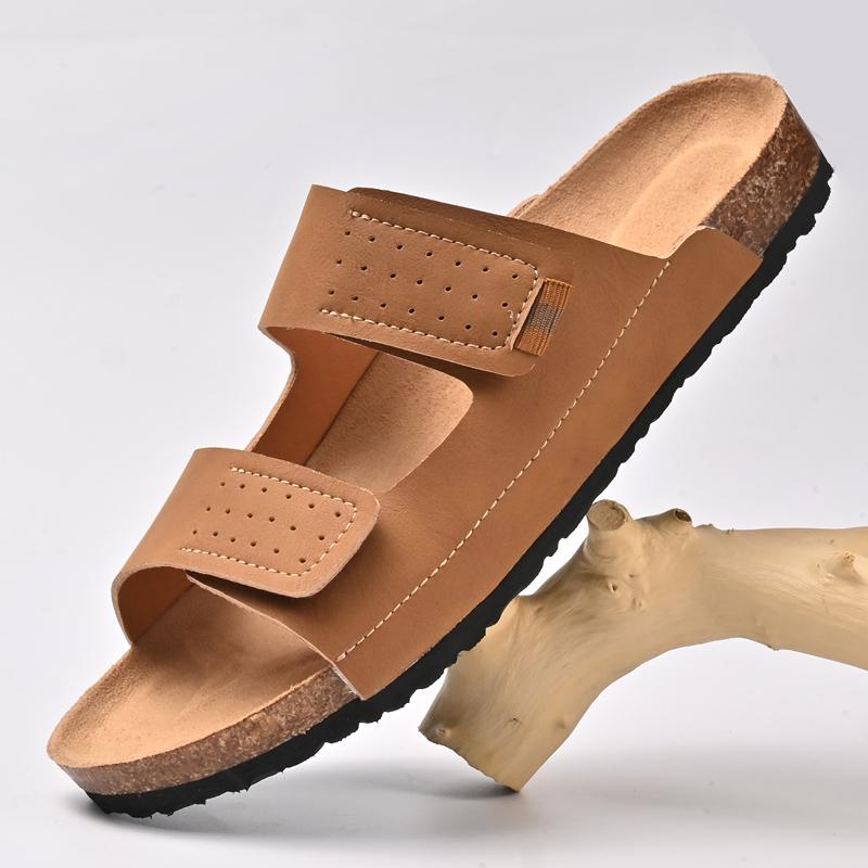 Fashion Cork Toe Slippers Exposed Toes Comfy Muller Shoes for Men Summer Casual Leather Slippers Men Flats Fashion Casual Beach Flats