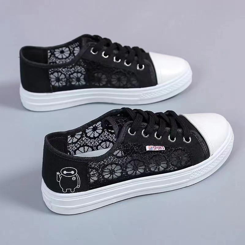 2025 Summer New Lace Breathable Little White Shoes Female Korean Version Student Shoes Mesh Canvas Shoes Flat Baseplate Shoes