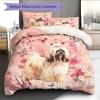 Różowy wzór Shih Tzu Pościel Dekoracja domu Prezent urodzinowy (1 * poszwa na kołdrę + 2 * poszewki na poduszki, bez rdzenia)