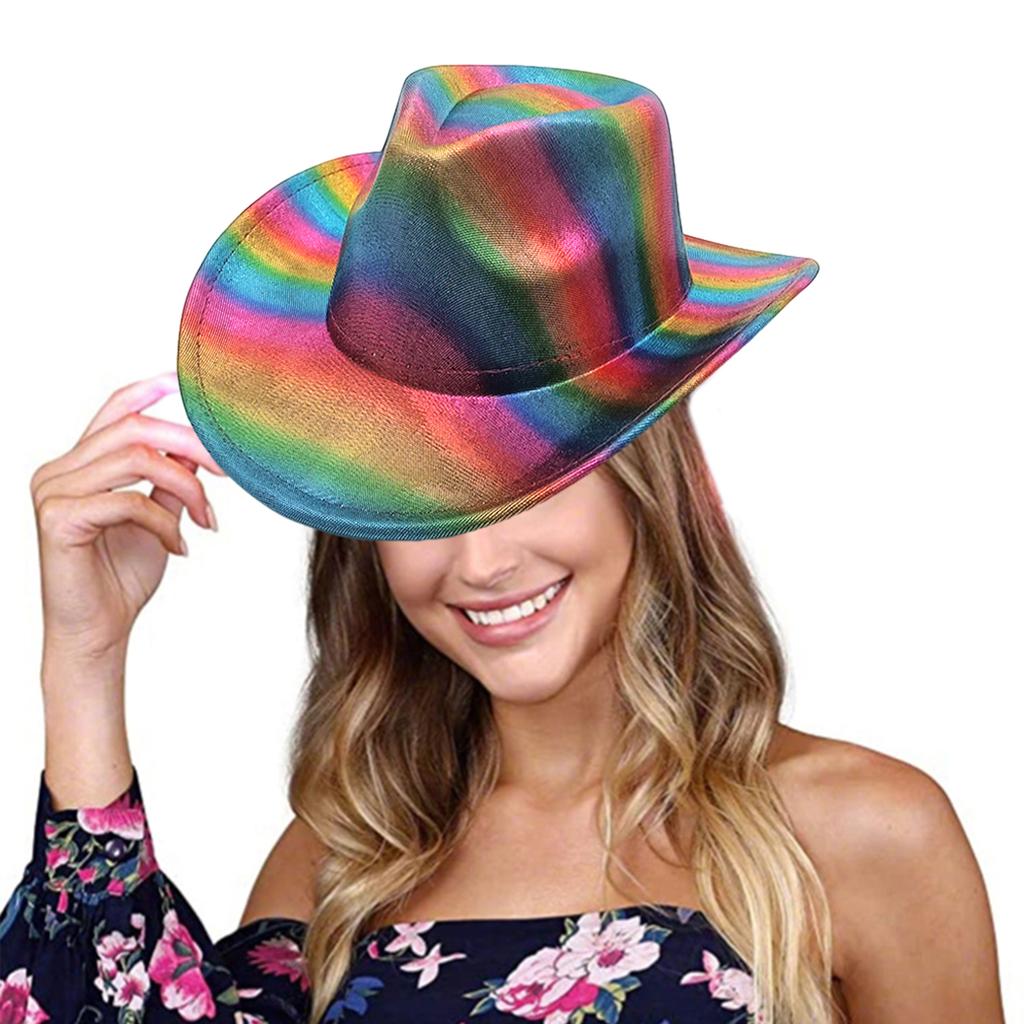Cowgirl Hat with Dainty Rainbow for Bachelorette Party Holiday Western Cowgirl Hat for Bride for Outdoor Birthday Party