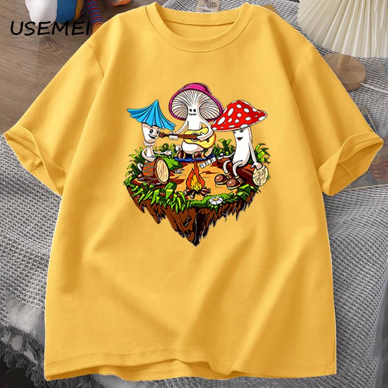 Hippie Magic Mushroom Tshirt Funny Graphic T Shirts Streetwear 90s Men's T-shirts Man Hippie Cotton Tee Shirt T-shirt Male