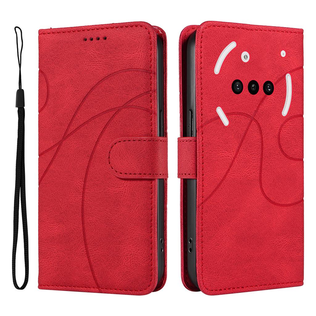 For Nothing Phone (3a) Wallet Case Leather Phone Cover Stand with Curved Line Design