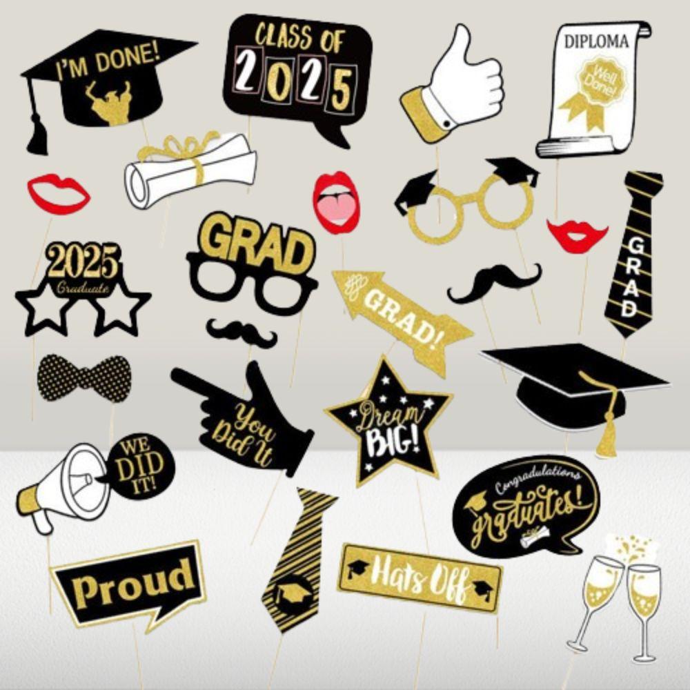 25pcs Class of 2025 Graduation Photography Props Dress Up Costume Mask  For Graduation Season Party