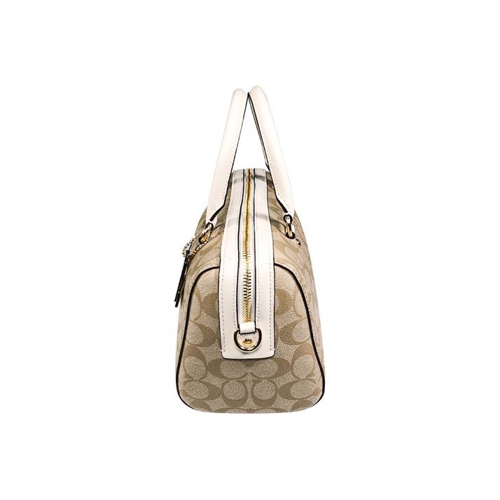 Coach Rowan 27 Logo Zip Closure Boston Bag Women Handbags Light-Khaki 83607-IMDQC