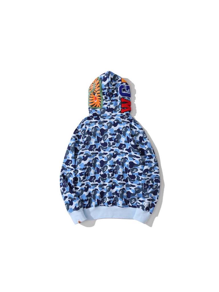 Double Hood Japanese Shark Camo Sweatshirt for Couples