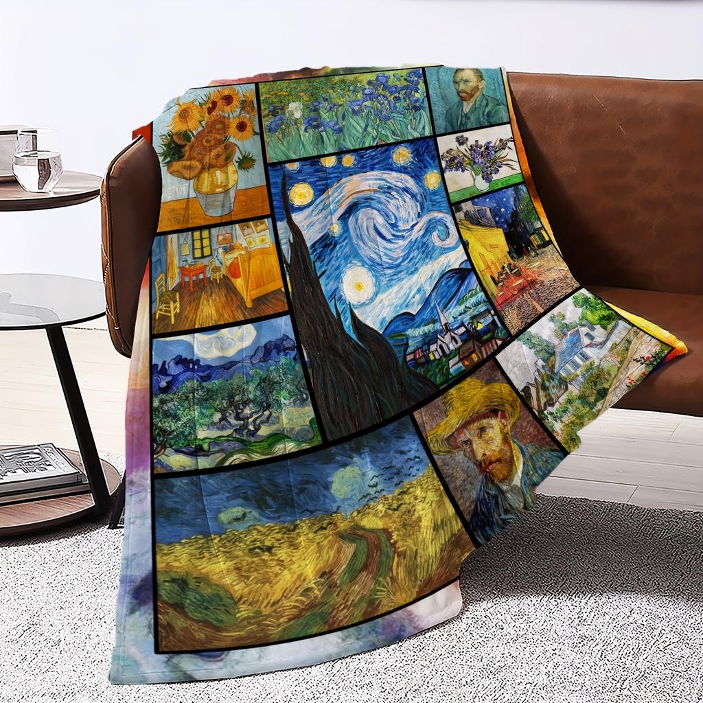1 Flaneldecke im Van-Gogh-Stil - Weich, Warm und Gemütlich, Ideal zum Nickerchen, Camping, Reisen und als Heimdekoration