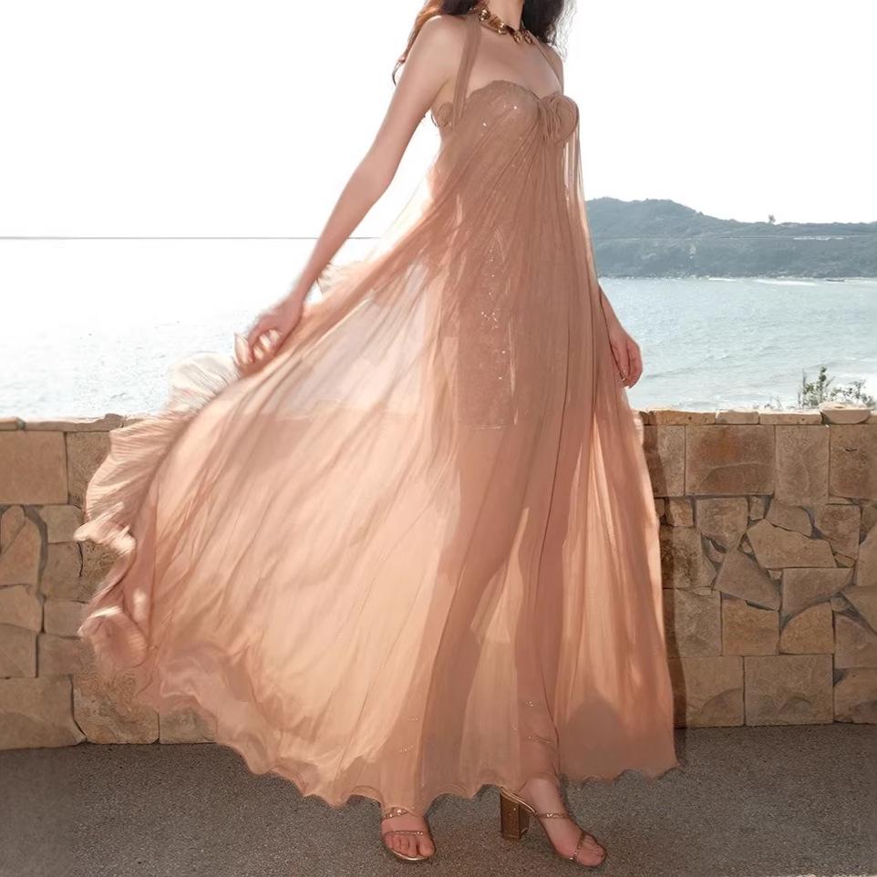 Frühling/Sommer Netz-Trägerkleid trägerlos rückenfrei