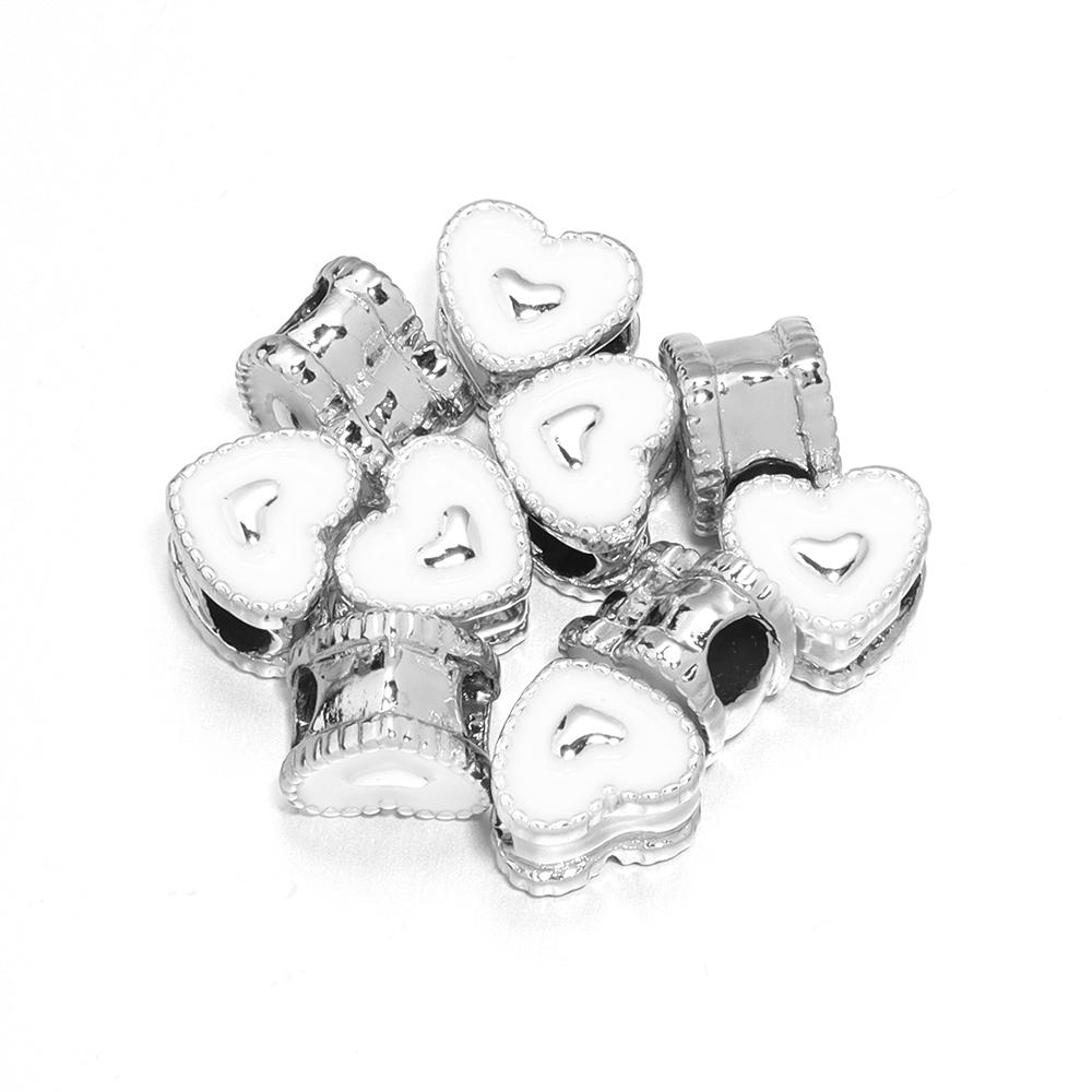 

5pcs/lot Alloy Heart Large Hole Beads Colorful Loose Spacer Beads For Jewelry Making DIY Bracelets Necklace Keychain Accessories білий
