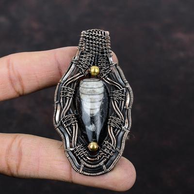 Orthoceras Fossil Anhänger Kupferdraht umwickelter Anhänger Kupferschmuck Edelstein Anhänger Boho & Hippie Anhänger Handgefertigter Schmuck Verlobungsgeschenk