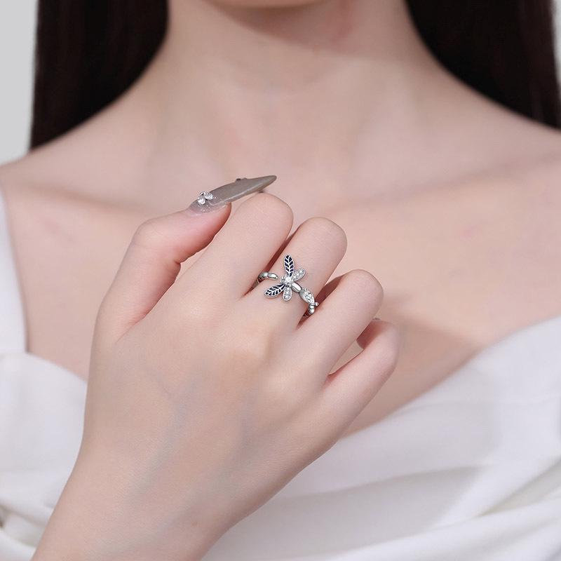 European Crystal Dragonfly Enamel Ring: Adjustable Women's Fashion Jewelry Gift