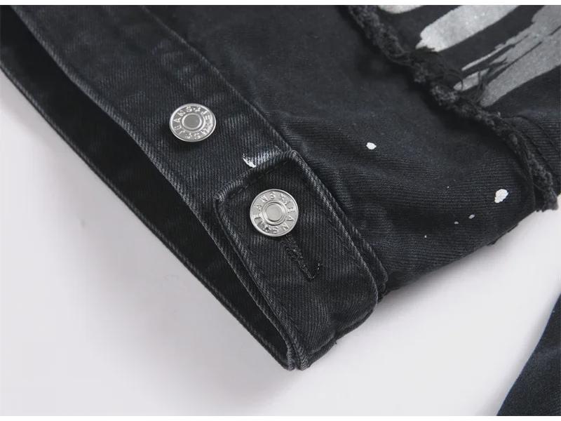2024 Men's Spring Black Patchwork Printed Denim Cardigan Vest