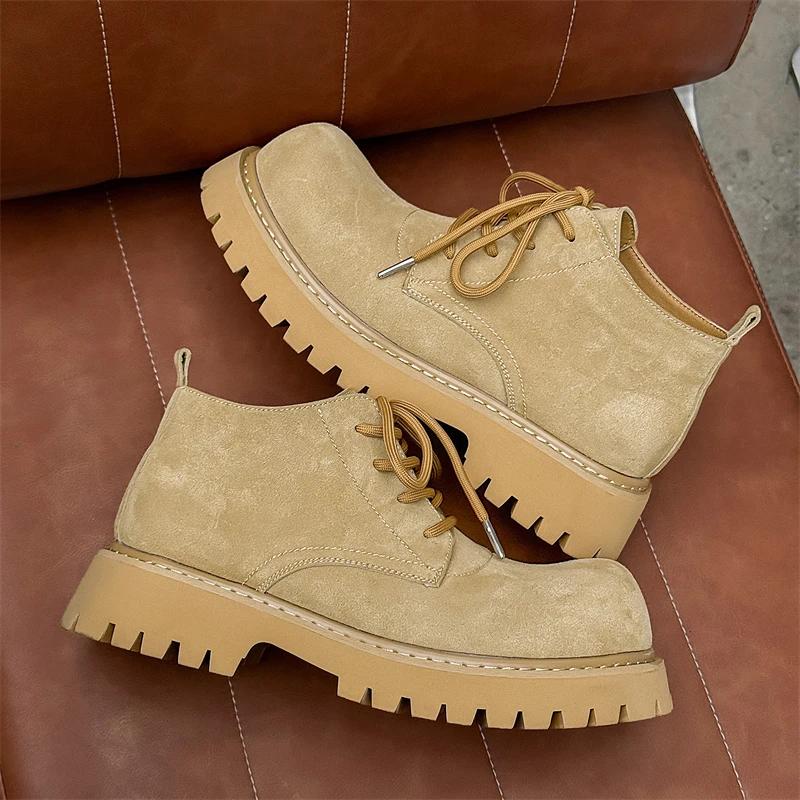 Large Size Men's Casual Tooling Work Boots Original Leather Shoes Cowboy Platform Desert Boot Outdoors Autumn Winter Ankle Botas