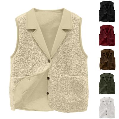 Damen Sherpa Fleece Weste, Reverskragen, Knopfleiste, Taschen, Lässiger Warmer Ärmelloser Jackenmantel für Herbst Winter
