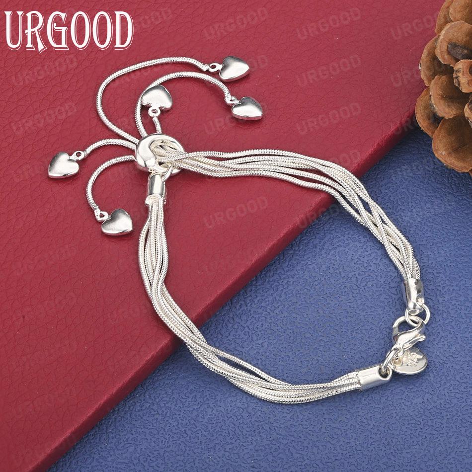 925 Sterling Silber Schlangenkette Herz Anhänger Armband Mode Hochzeit Schmuck