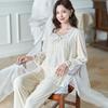 Women's Retro Princess Style Lace Pajamas - Spring/Summer Mesh Long Sleeve Set