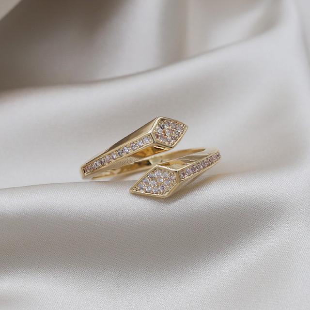 14K Prawdziwe Złocenie Korea Nowa Moda Biżuteria Wykwintne Zielone Cyrkonowe Pszenica Ucho Liść Pierścienie Eleganckie Damskie Otwarte Pierścienie Imprezowe