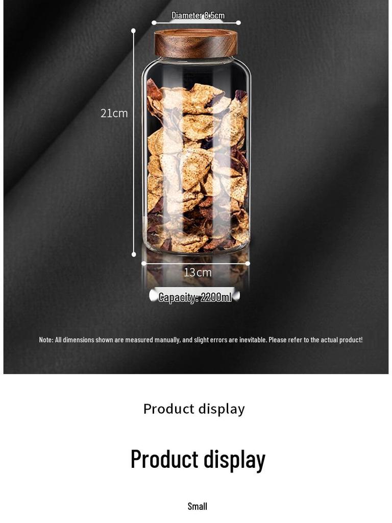 Large Glass Storage Jar with Acacia Wood Lid for Dried Tangerine Peel, Tea, Grains, and Pickling.