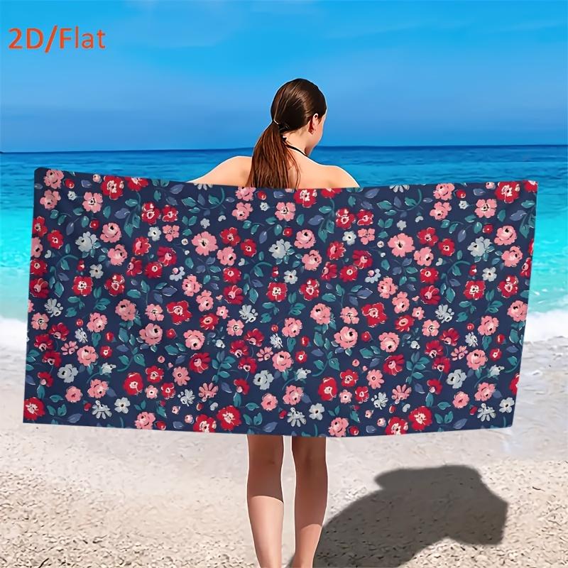 1pcs Vibrant Navy Ditsy Flower Print Beach Towel, Soft Quick Dry Oversized Bath Towel, Boho Aesthetic Summer Accessory