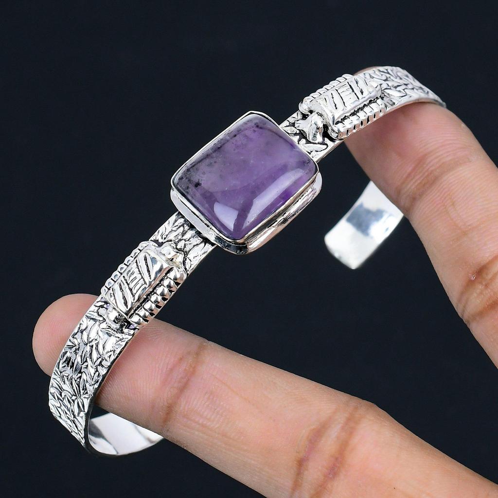Bracelete de Pedra Ametista Estrela Natural Ajustável Prata Esterlina 925 Para Meninas