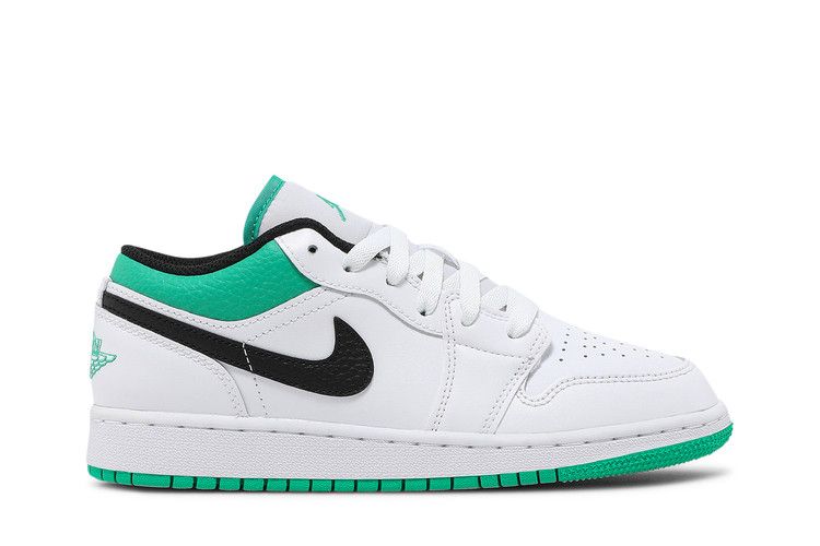 Jordan 1 Low White Lucky Green Tumbled Leather (GS) Sneakers