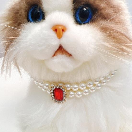 Pet Necklace Sparkling Rhinestone Pet Fake Pearl Collar Stylish Double Layered Dogs Cats Necklace Pet Supplies