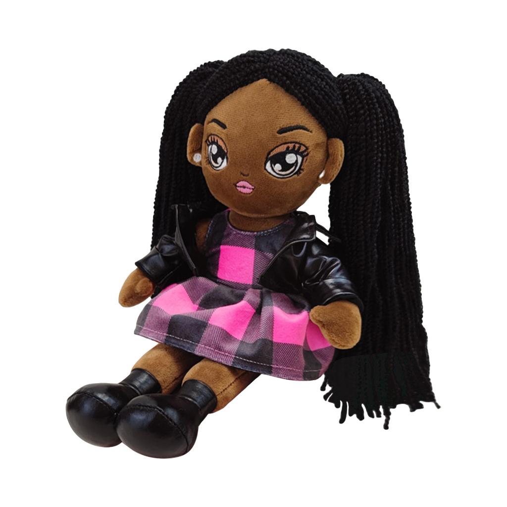 Cute Plush Toy, Long-Haired Black Girl Cartoon Doll, Figurine, Children'S Gift, Without Label