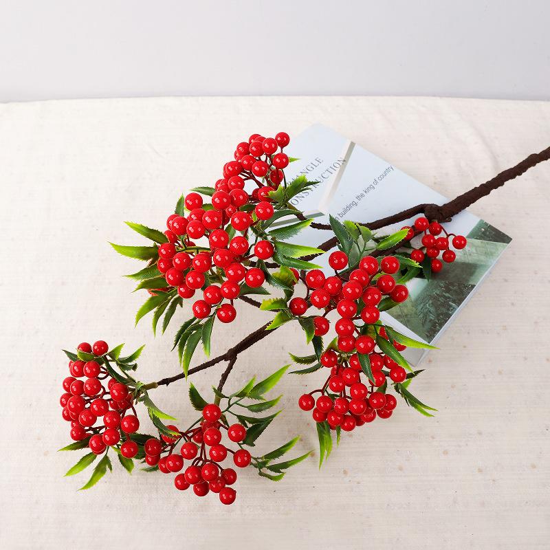 Simulation holly fruit big branches shake money fruit, New Year's decoration Spring Festival lucky bucket flower arrangement accessories