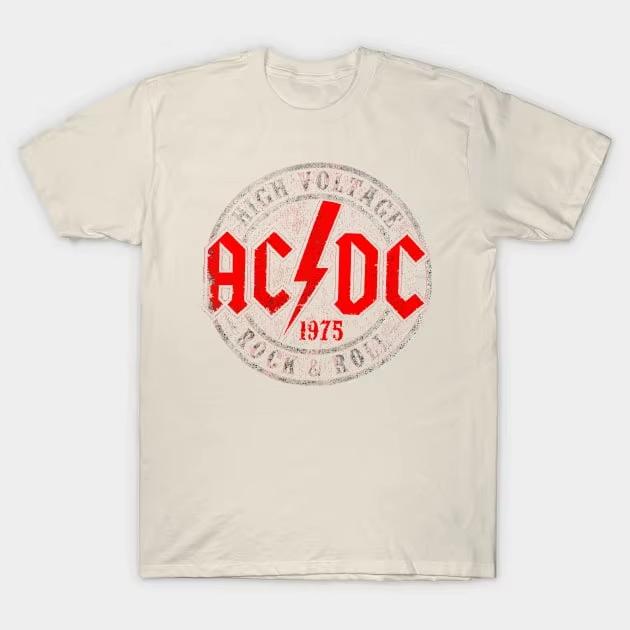 Vintage ACDC 1975 T-ShirtHip Hop Unisex Crew Neck Top Short Sleeve T Shirt Gothic High Street Casual Prints Suitable